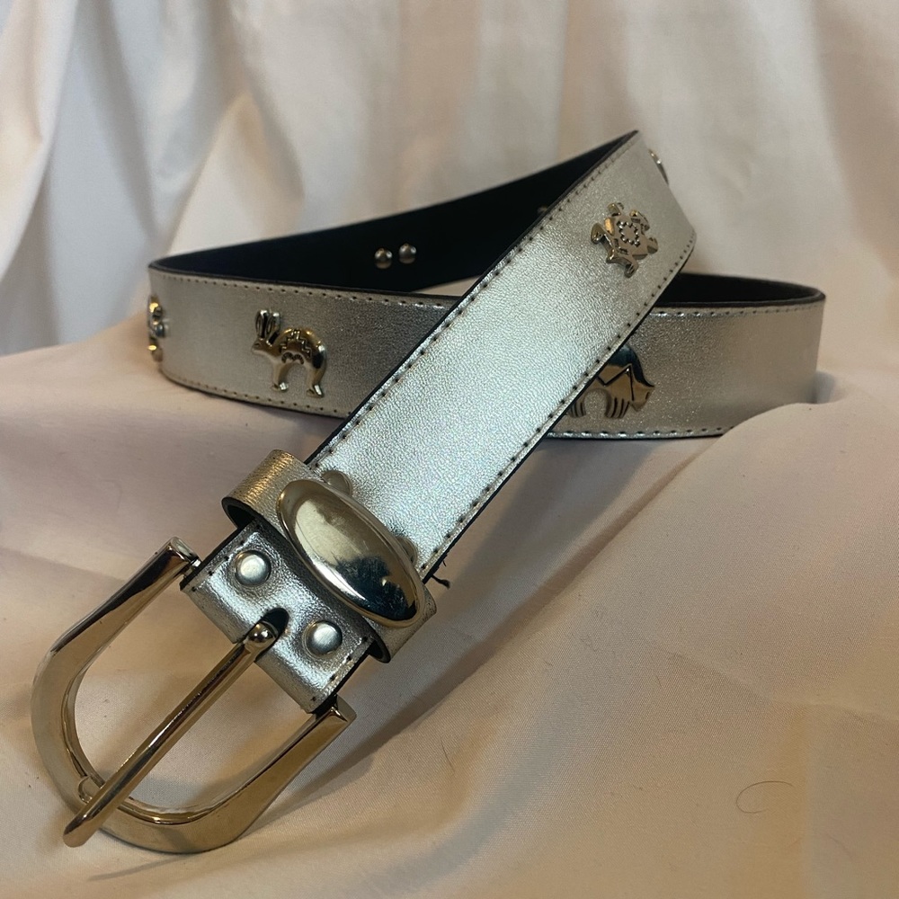 Silver Leather Belt, Native American Animal Motifs ￼